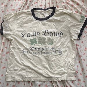 Lucky Brand Cream and Black Clover T-Shirt
